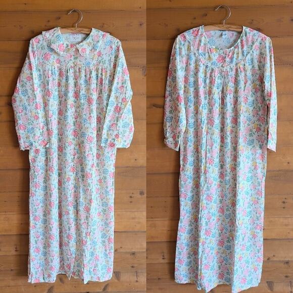 Vintage Other - Vintage Gown Robe Sleep Pajama Set 60's Katz Floral Prairie Cottagecore Nightie